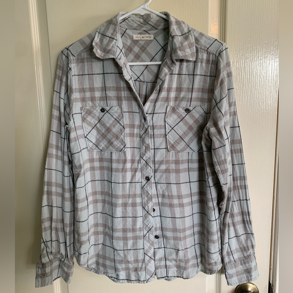 La Hearts Plaid Button-Down Shirt - Light Gray & Taupe